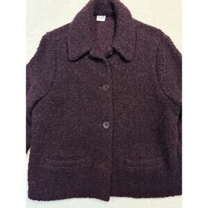 Eileen Fisher Eggplant Purple Wool Bouclé Jacket Petite SZ L Heritage Knit